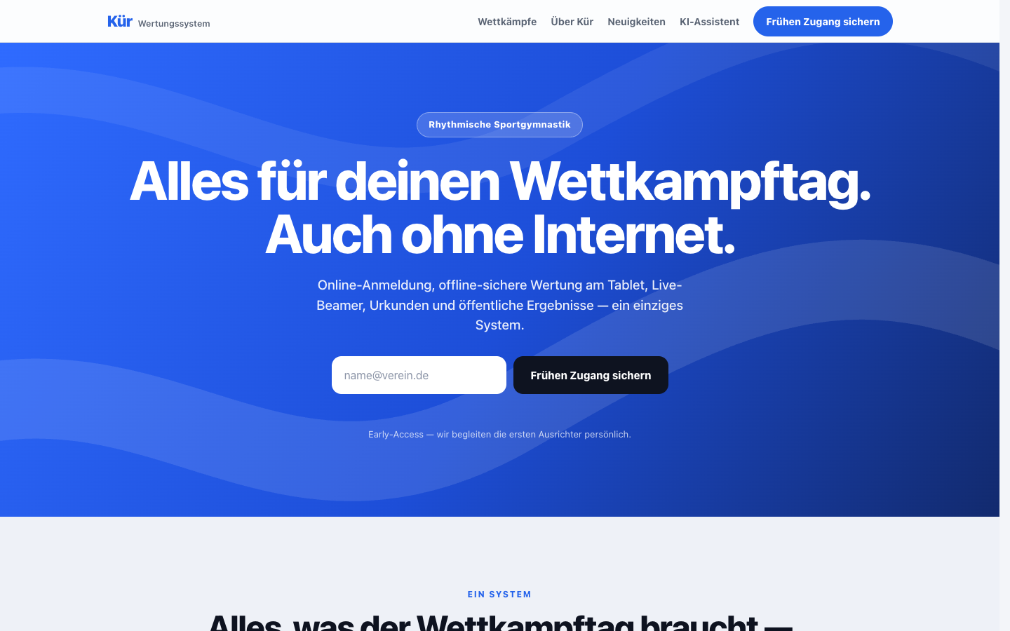 Startseite von kuer-rsg.vercel.app — das Wertungssystem für Rhythmische Sportgymnastik